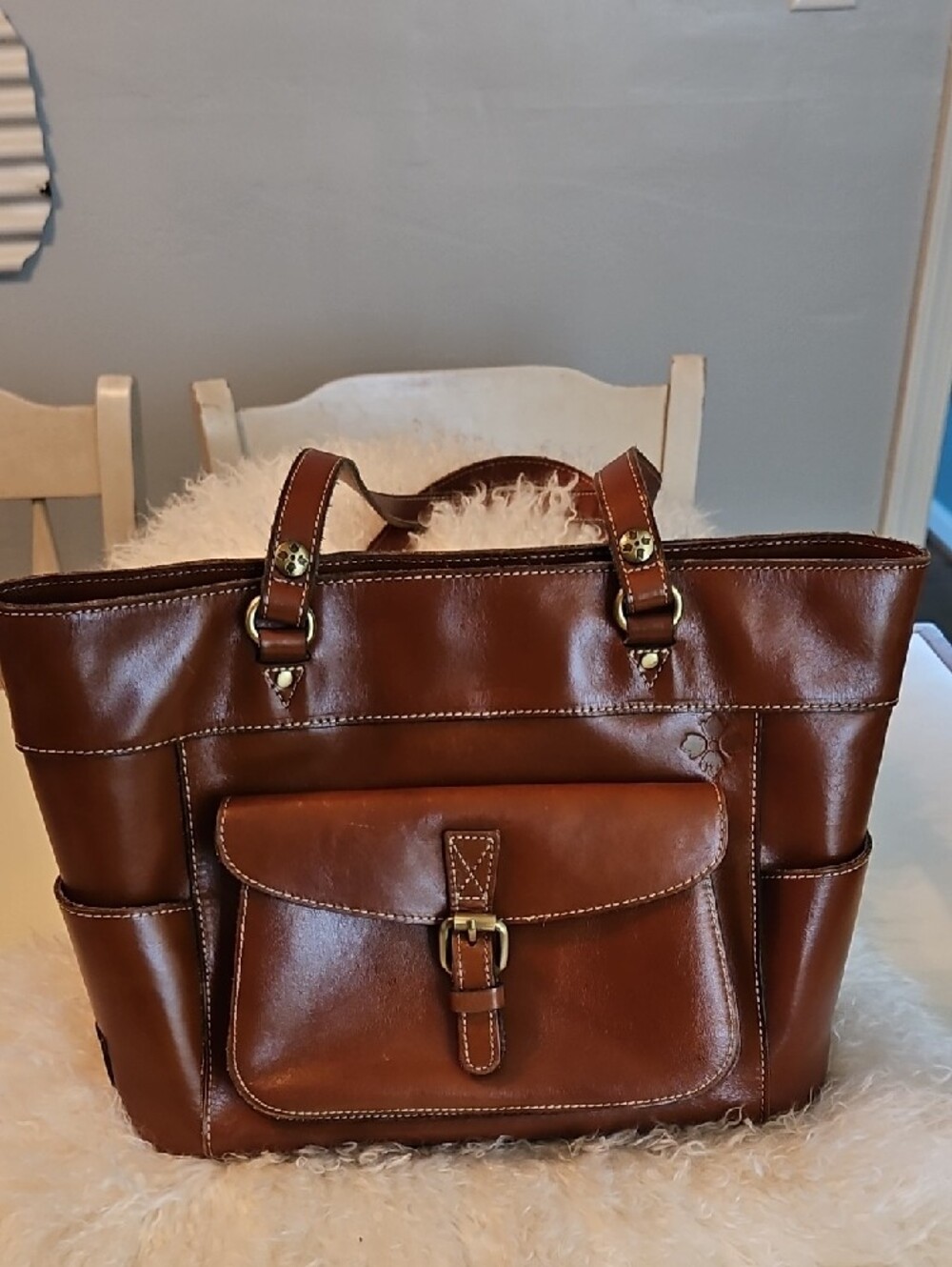 Patricia Nash Brown Leather Tote with Front Pocket - Picture 2 of 11